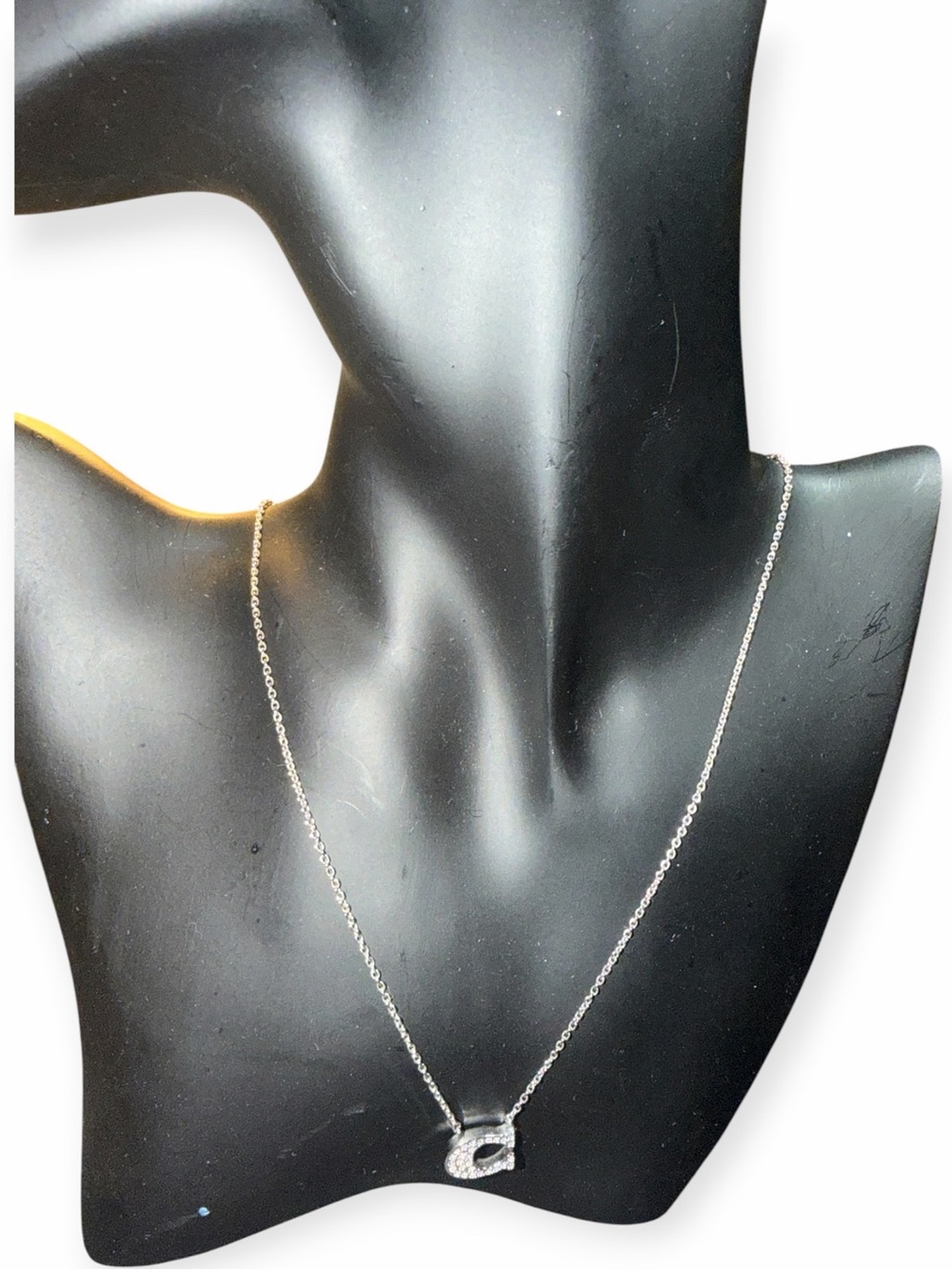 Authentic COACH Silver Signature C Crystal Pendant Choker Necklace